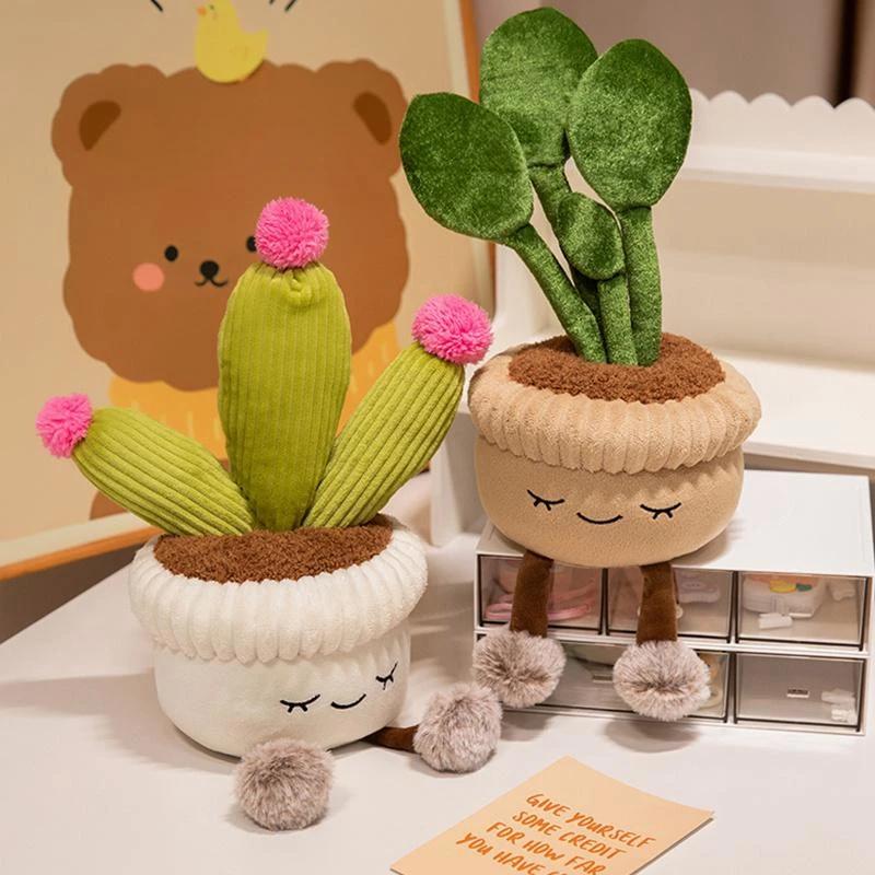 Kawaii Stuffed Plush Plants Lifelike Potted Plant Plush Doll Calla Lily Cactus Little Pink Flower Sunflower Pillow Toy Decor