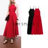 Summer Clothing New Women's Clothing Vacation Style Cotton Cross Back Open Back Hanging Collar Long Dress 17001276