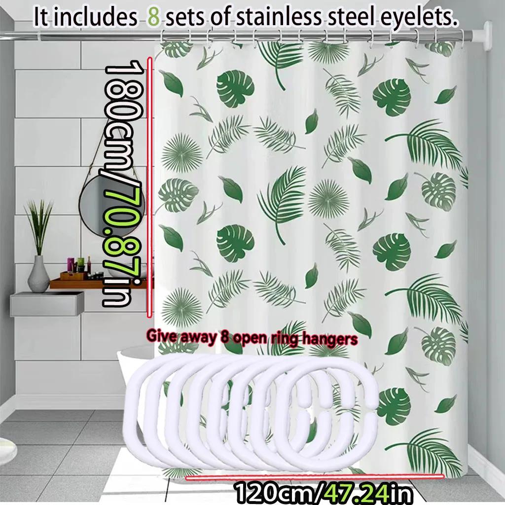 Simple wind green leaves bathroom shower curtain shielding partition Shower curtain quick dry can be scrubable light opaque bath