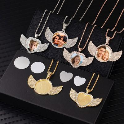 Earrings Hip-Hop Style Heat Transfer Photo Necklace Men'S Simple Niche Diamond-Encrusted Angel Wing Necklace