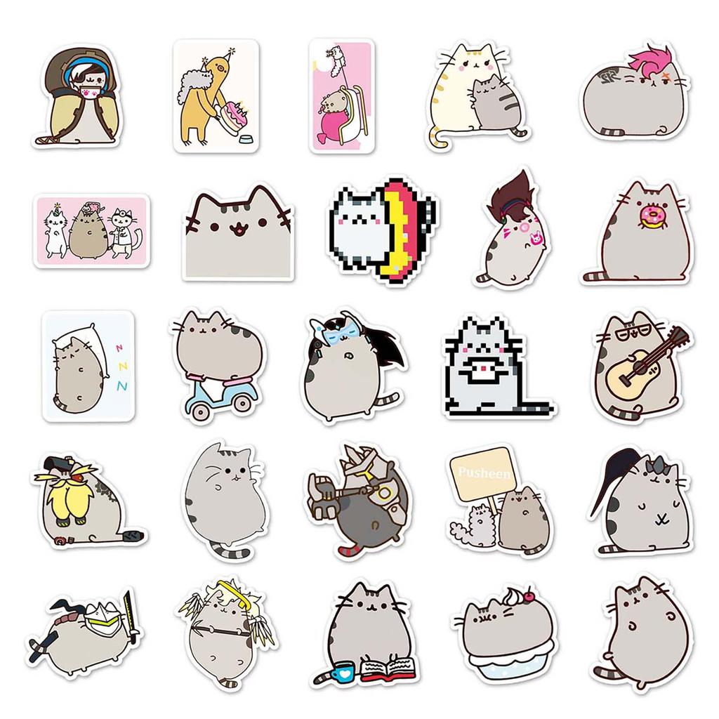 50 Fat Cat Graffiti Waterproof Stickers for Suitcases, Skateboards, Cars, and More - Cartoon Decorative Set