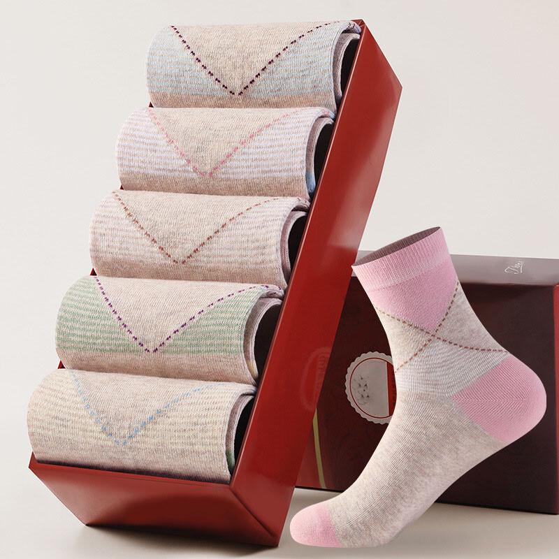Hengyuanxiang Women's Mixed Color Cotton Mid-Calf Socks, 5 Pairs