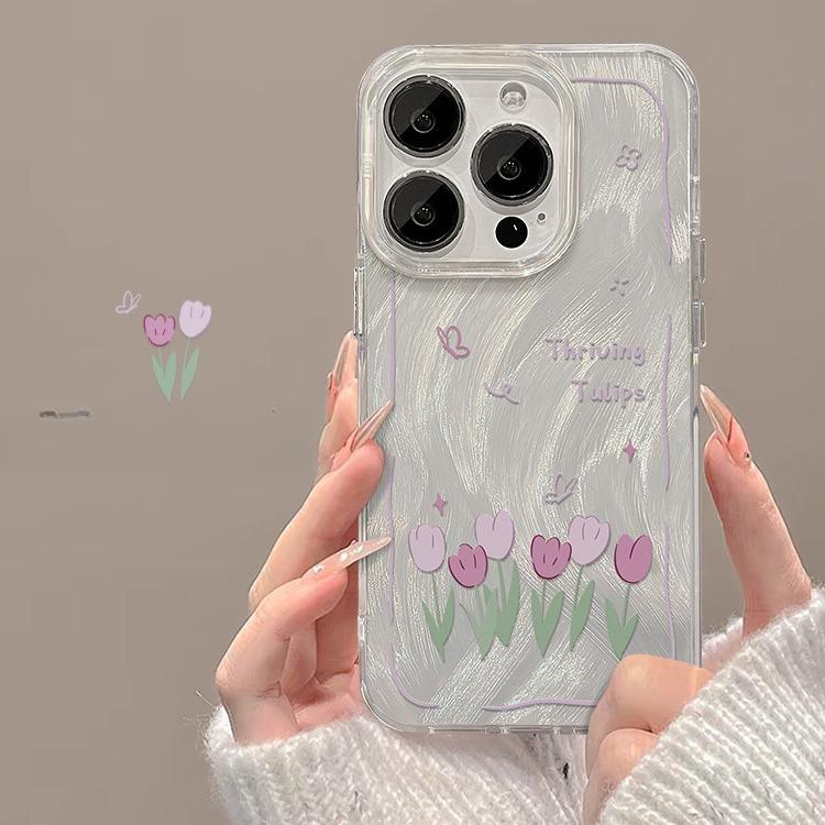 

Подходит для iPhone15promax Чехол для телефона Apple 14 масляная живопись тюльпан 13 перьевая пряжа IMD полное покрытие 12 больших отверстий X iPhone SE (2nd Generation)