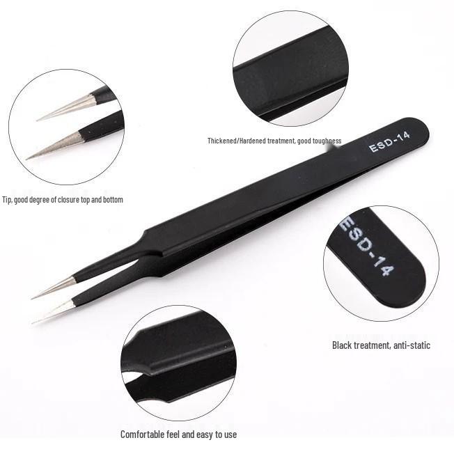 Anti-Static Stainless Steel Tweezers Set for Mobile Phone Repair - 11 Pieces