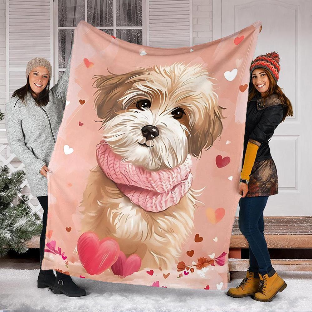 1pc Puppy Scarf Heart Outdoor Soft Polyester Flannel Throw Blanket Versatile for All Seasons , Soft , Cozy , Warm All Season Quilted Throw ,