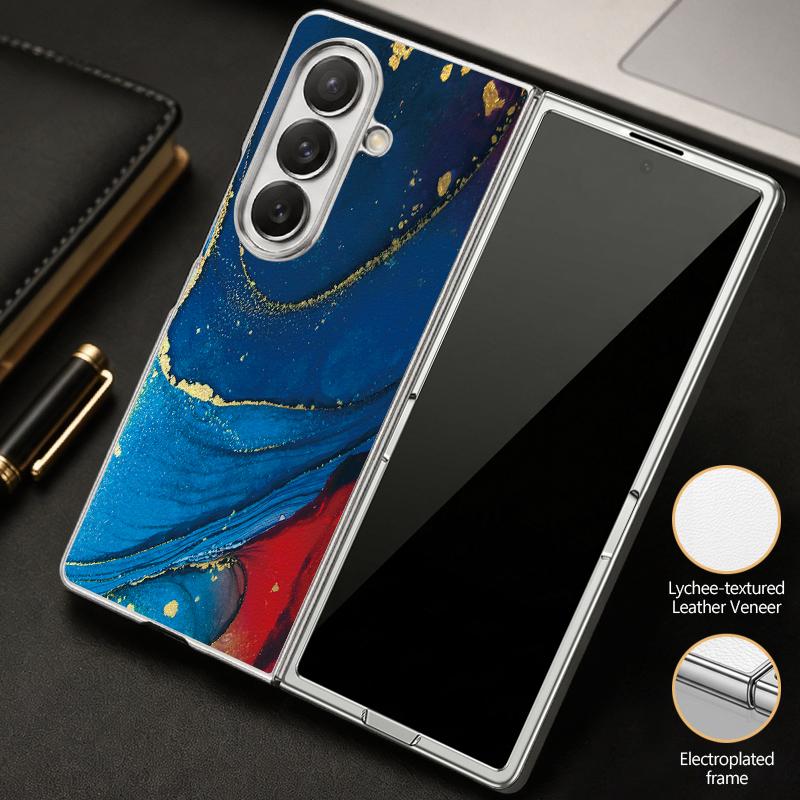 Watercolor Marble Case For Samsung Z Fold 8 Ultra 7 6 5 Luxury Plating Leather Skin Hard Phone Cover For Galaxy Z Fold8 Fold7 Fold6