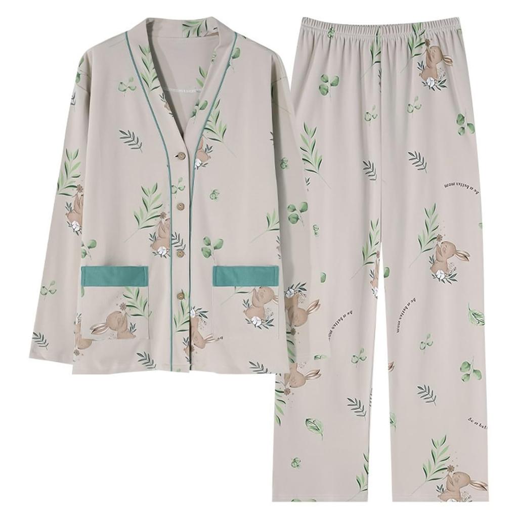 PHOLEEY Pajama Set with Relaxed Perfect for Spring and Autumn Women's V-Neck Cardigan, Fit,