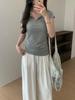 Minimalist Henry Neck Button Slim Fit T-Shirt Front Shoulder Short Sleeve Women's Summer Thin Breathable V-Neck Front Shoulder Bottom Top