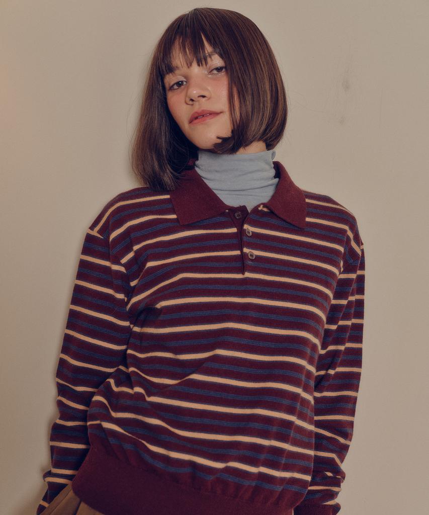 MELLY&ROSE Soft Stripe Polo Knit (310253)_Brown