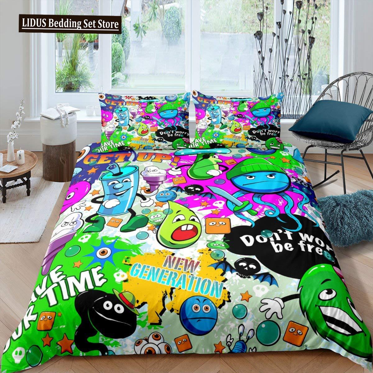 Graffiti Dekbedovertrek Set Voor Tieners Jongens Hip Hop Kunst Dekbedhoes Set Rock Muziek Sport Beddengoed Set Dekbedhoes Set Queen Size EU single(135x200cm)