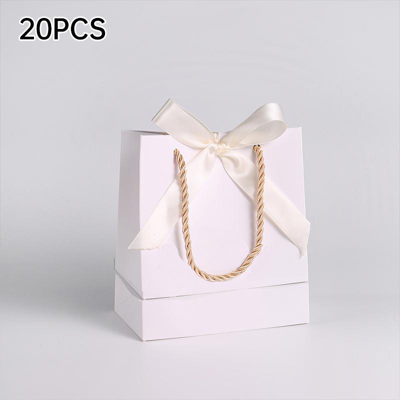 20pcs Pretty Paper Gift Bag Present Box For New Year Birthday Wedding Party DIY Gift Packaging Bow Handbag Christmas Gift Bags