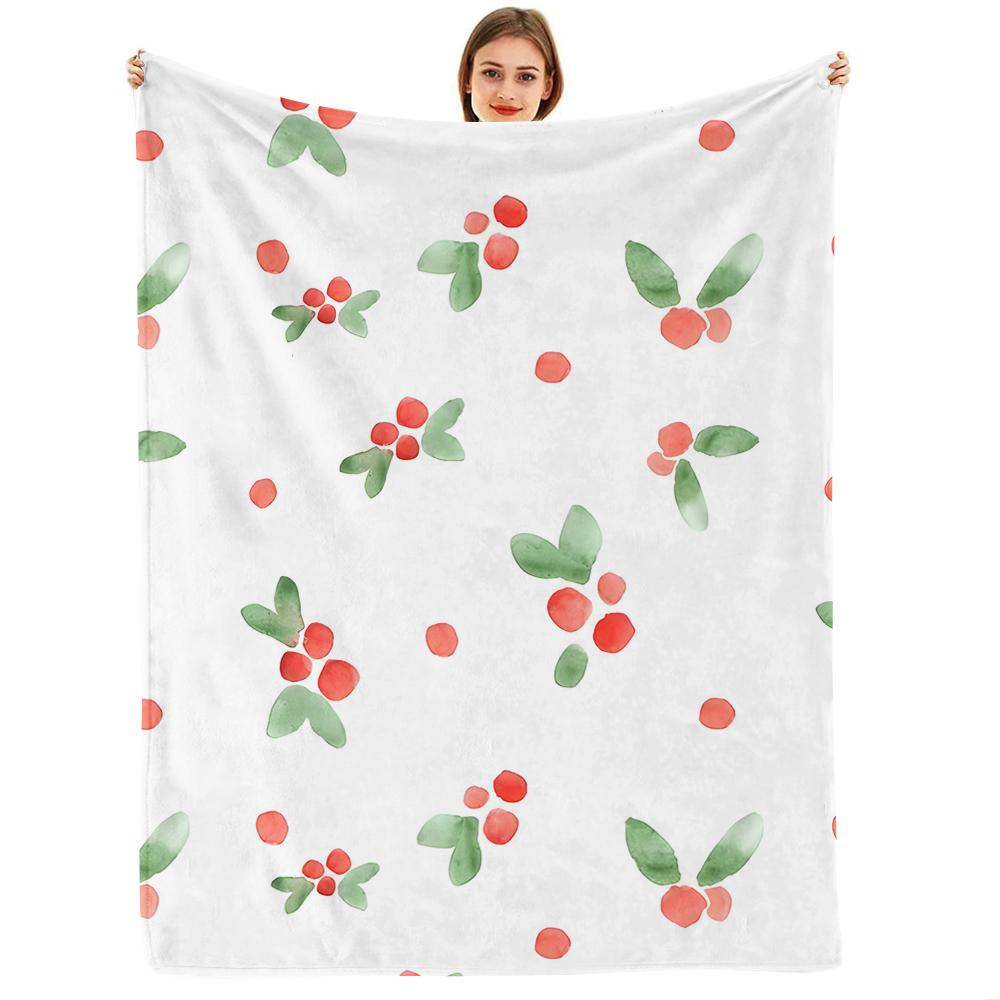 Watercolor Strawberry Soft Flannel Blanket Breathable Warm Throw for Office Car Sofa Kids Room Birthday Xmas Gift