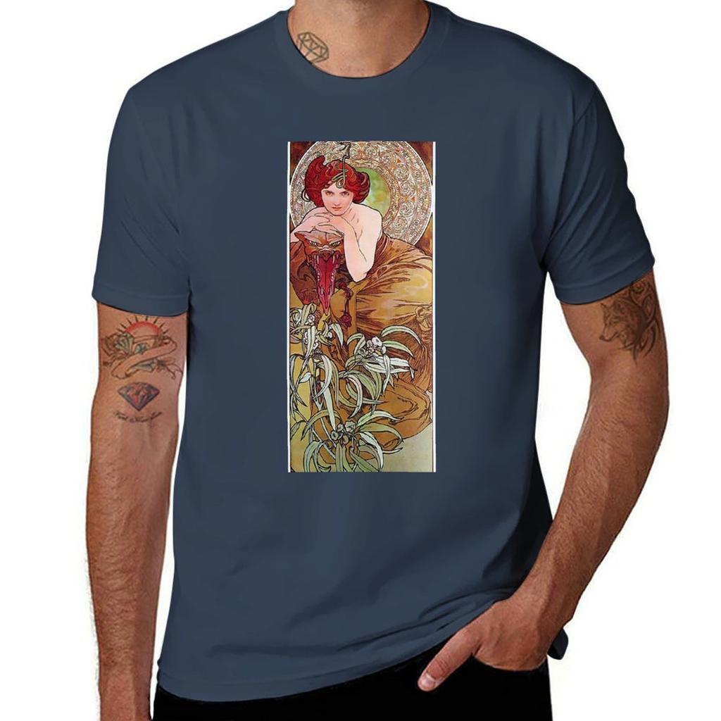 Emerald Alphonse Mucha 1900 Tshirt Soft Stretch Short Sleeve Top