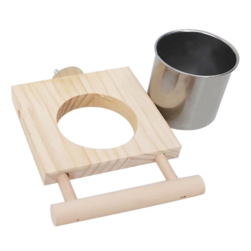 Parrot Feeder Perch for Cage Hanging Bird Feeders with Stainless Steel Food Water Bowl Feeding Cups with Perch Platform