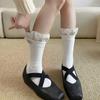 Spring and Summer Women's Cotton Socks with Child-sized Tights, Decorative Edging, Chunky Stripes, Simple Style