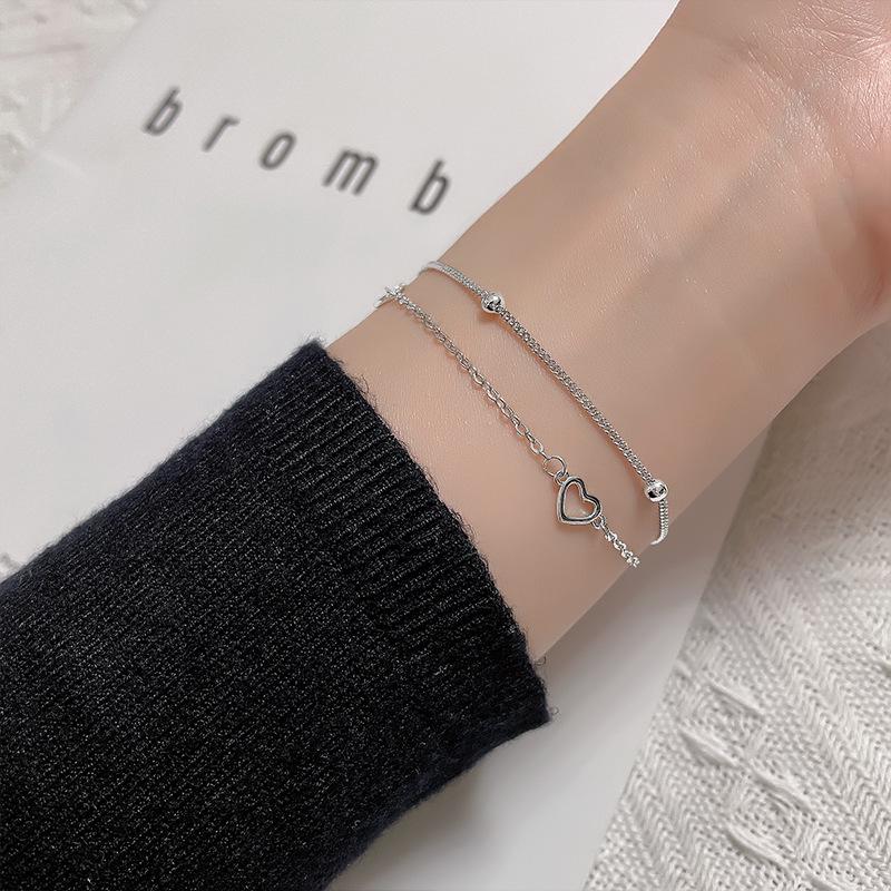 Spring Dawn Double Layer Heart Bracelet - Fashionable Bean Round Bead Design for Women