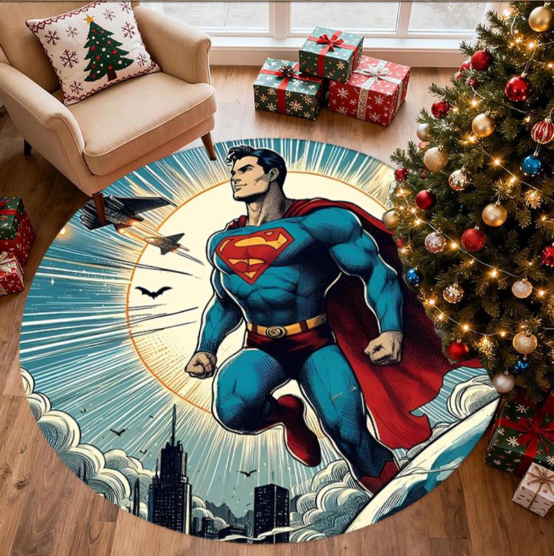 Superman Pattern Round Rug, Indoor/Outdoor Mat, for Picnic, Gameroom, Bedroom, Office, Living Room, Home Decor Carpet, Birthday Gift