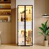 60*40*160cm Display Cabinet with Tempered Glass Door, LED, 2 Glass Shelves, 2 Drawers, Highboard, Living Room Cabinet, White
