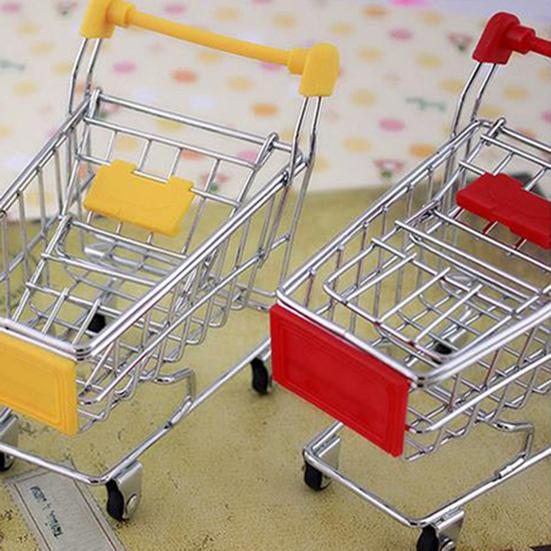Hand Trolley High Simulation Decorative Mini Shopping Cart Storage Basket for Storing Pretend Toy