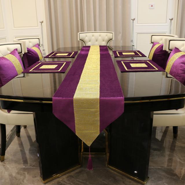 Table Runner Luxury High Quality Gold Rhinestones Faux Flannel Diamond Home Table Runners Pillow Case Table Mat For Wedding