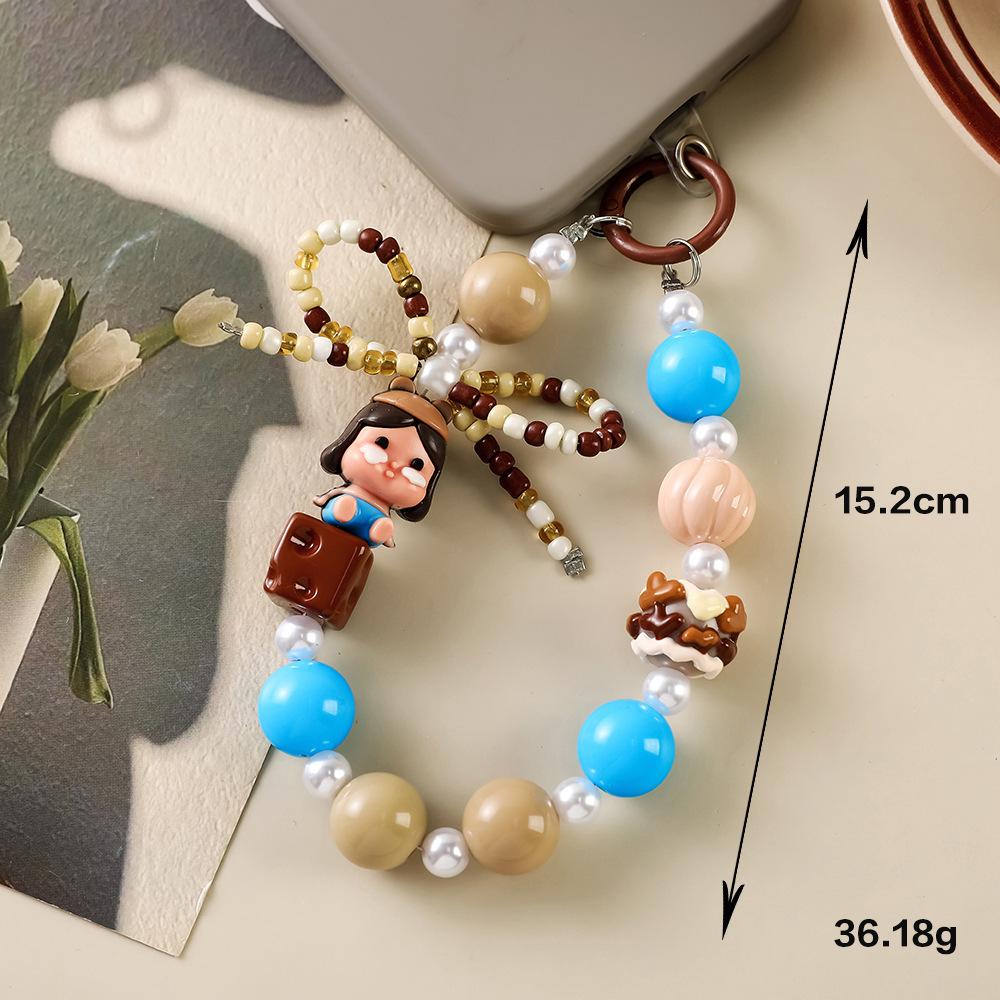 Dopamine Cute Beaded Doll Mobile Phone Chain Bag Pendant Jewelry Gift Anti-lost Hand Carry Keychain