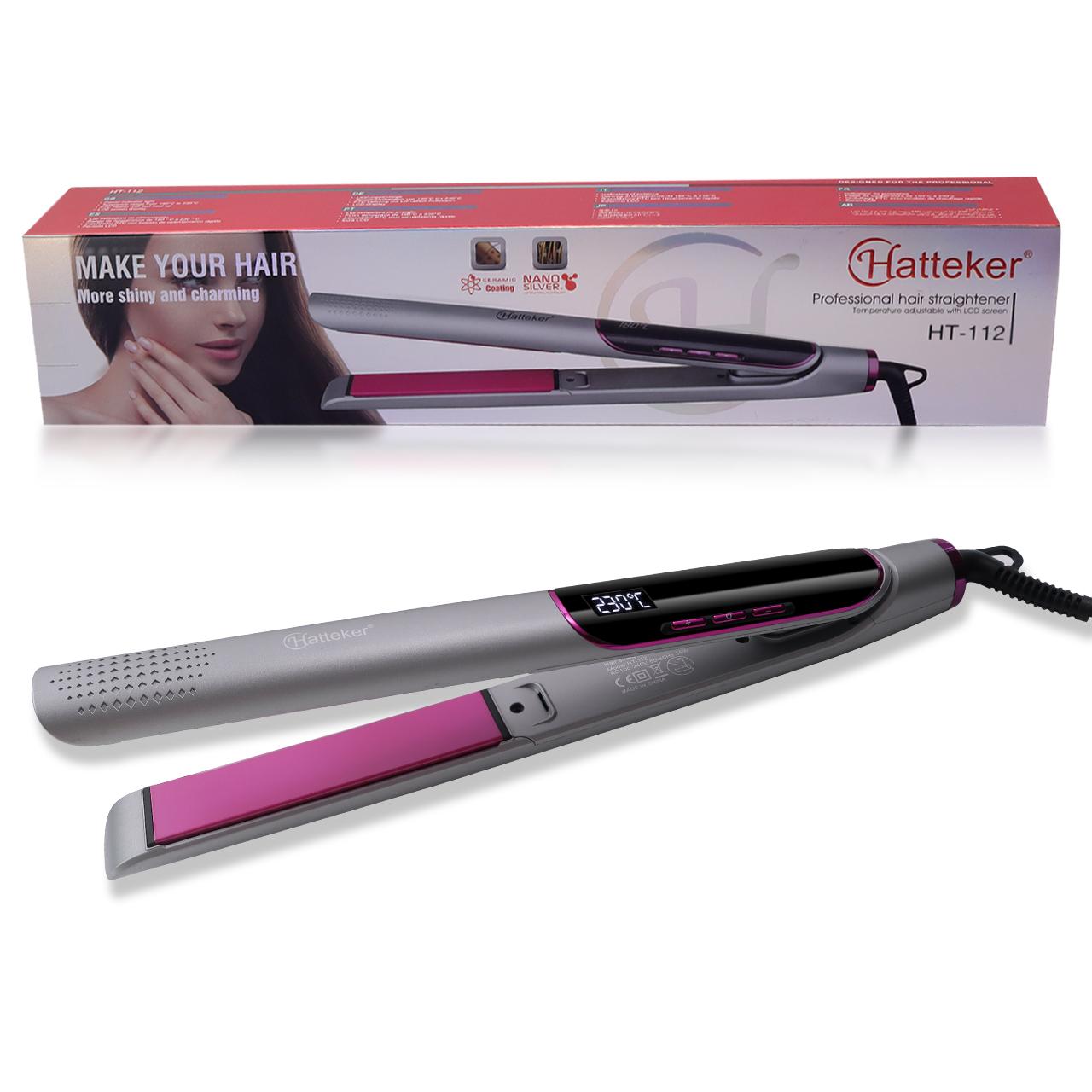 

Профессиональный выпрямитель для волос HATTEKER Ceramic Flat Iron для гладкой укладки, быстрый нагрев, аналоговый переключатель вкл./выкл. ярко-розовый