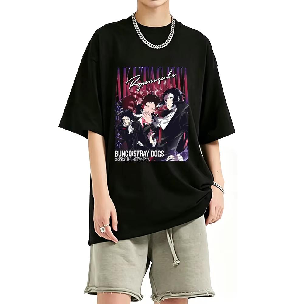 Anime Bungo Stray Dogs Akutagawa Ryunosuke Graphic T-Shirt Unisex Fashion Vintage Loose Streetwear