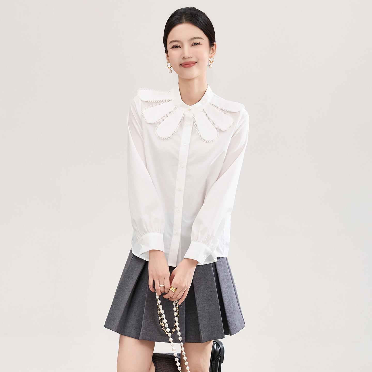 Nanyou Elegant French Petal Collar Women s Spring Shirt XL белый