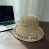New Popular Summer Beach Bucket Hat Cap For Women Crochet Straw Rainbow Spring Fish Hat Outdoor Female Lady Gift Wholesales
