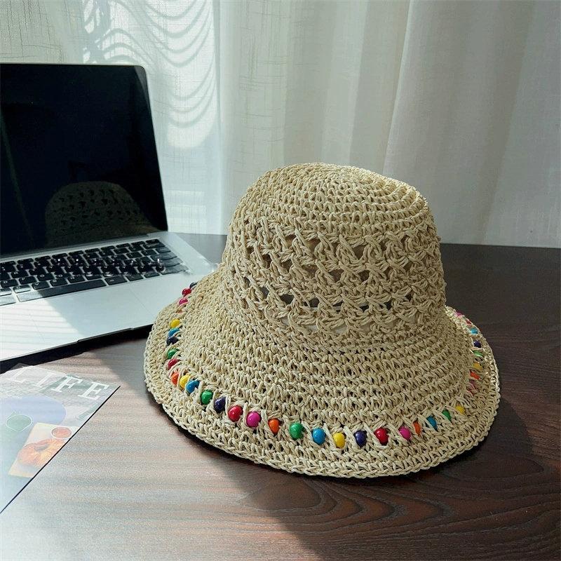

New Popular Summer Beach Bucket Hat Cap For Women Crochet Straw Rainbow Spring Fish Hat Outdoor Female Lady Gift Wholesales