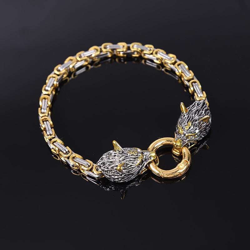 Viking Rune Hammer Pendant with Wolf Head Necklace and Bracelet Stainless Steel Jewelry Set stainless steel chain