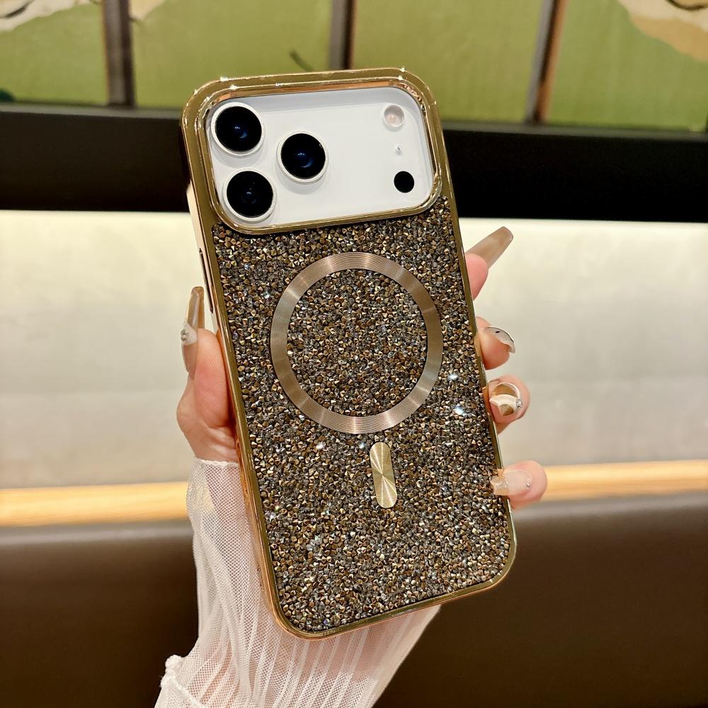 Fashion Bling Diamond Magnetic Phone Case for Iphone 17 Pro Max 16 15 14 13 12 11 Wireless Charging Shockproof Protect Cover