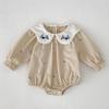 Bestickter Kragen Baby Mädchen Strampler im koreanischen Stil - Frühling/Herbst Mode Langarm Jumpsuit