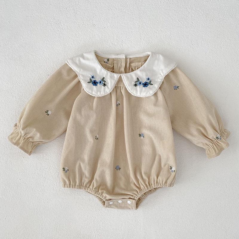 Korean-Style Embroidered Collar Baby Girl Romper - Spring/Autumn Fashion Long Sleeve Jumpsuit 73 cm