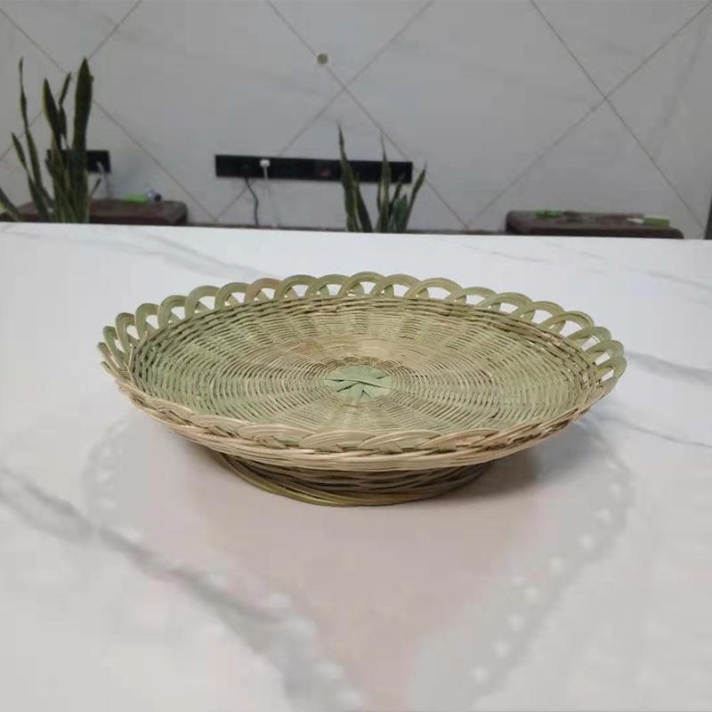 Large Bamboo Rattan High-Foot Steamed Bun & Snack Basket - Finely Woven, Multi-Purpose Household Kitchen Fruit & Vegetable Wash Basket, Round Design