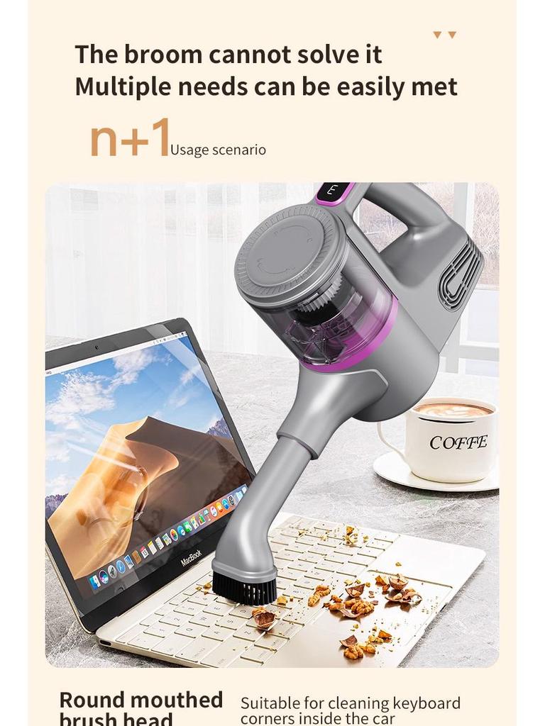 High-Power Wireless Handheld Vacuum Cleaner with Mite Removal & Mopping Function