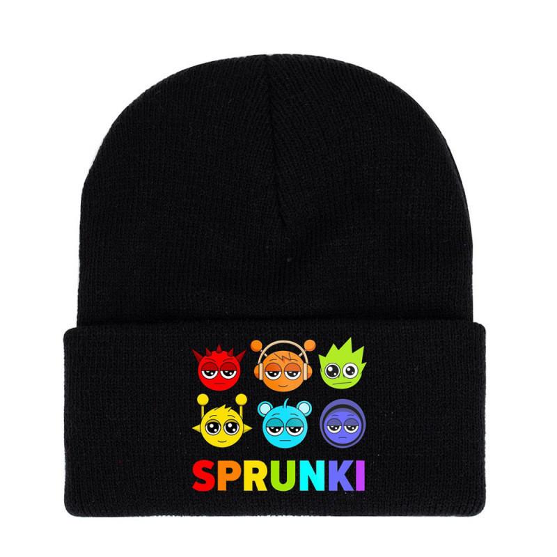 

Sprunki Вязаная Модная Шапка Однотонная с Принтом Милый Узор Унисекс Дизайн Black6