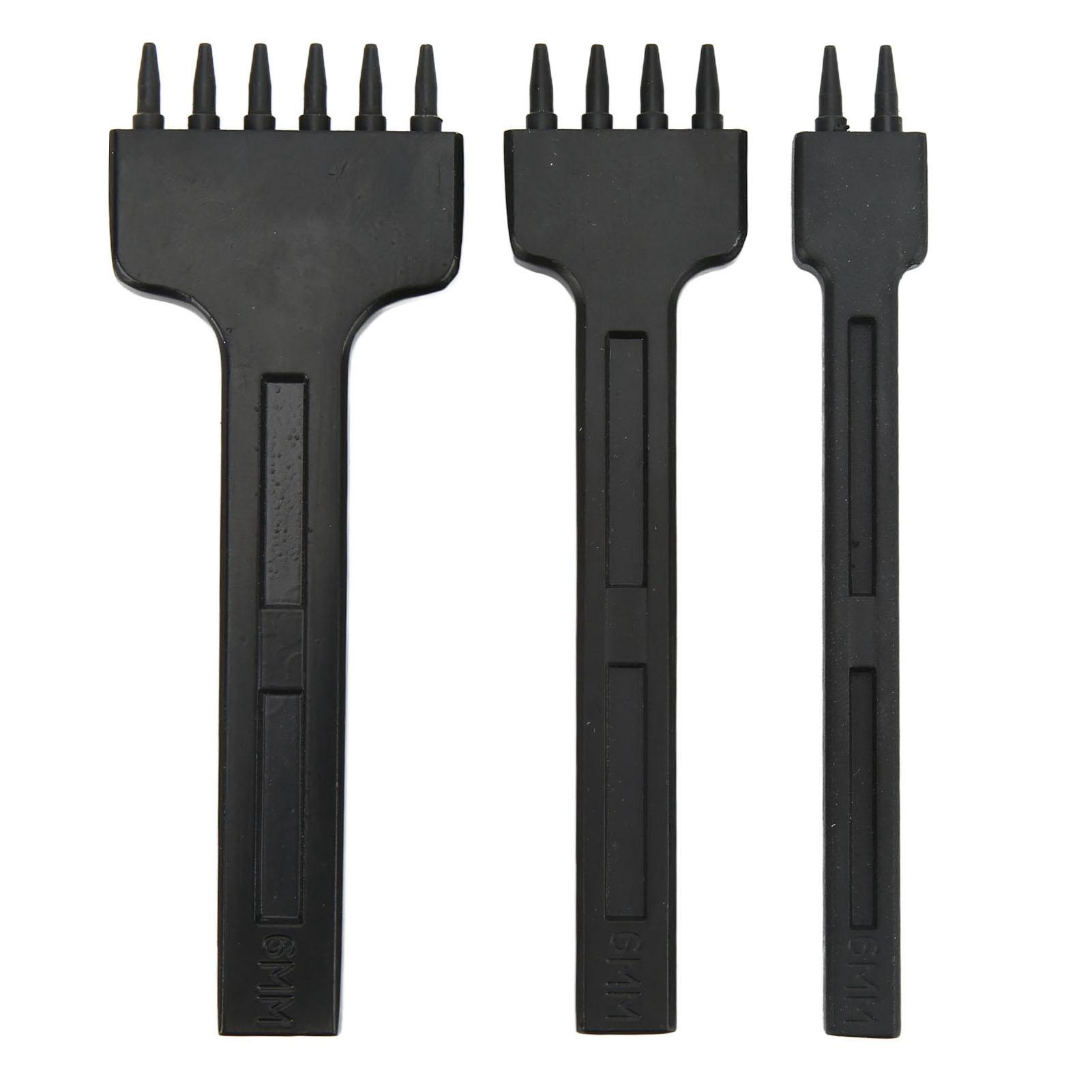 

3 Pcs Leather Prong Punch Black 2 Teeth 4 Teeth 6 Teeth Round Teeth Leather Stiching Punch DIY Punching Tool Black