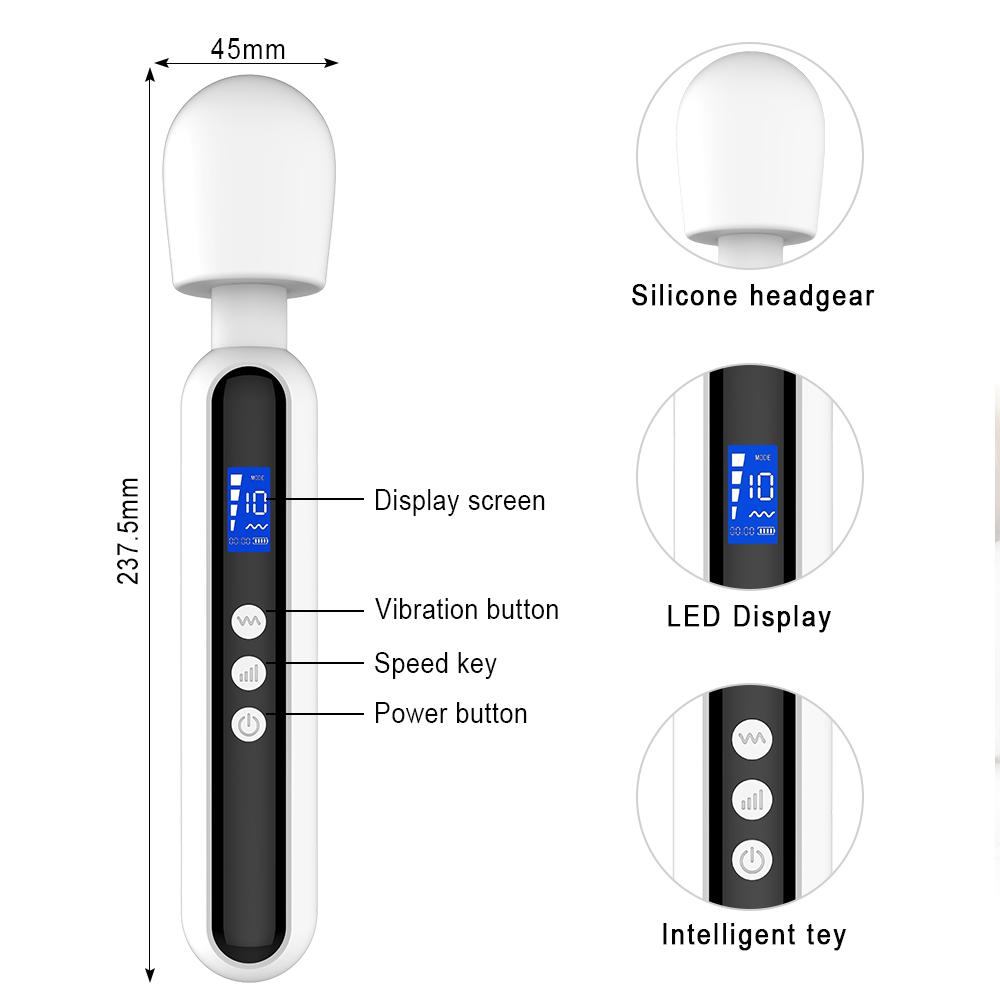 Multi functional massage stick LCD display timing vibrator silicone material 10 frequency 4-speed waterproof charging model