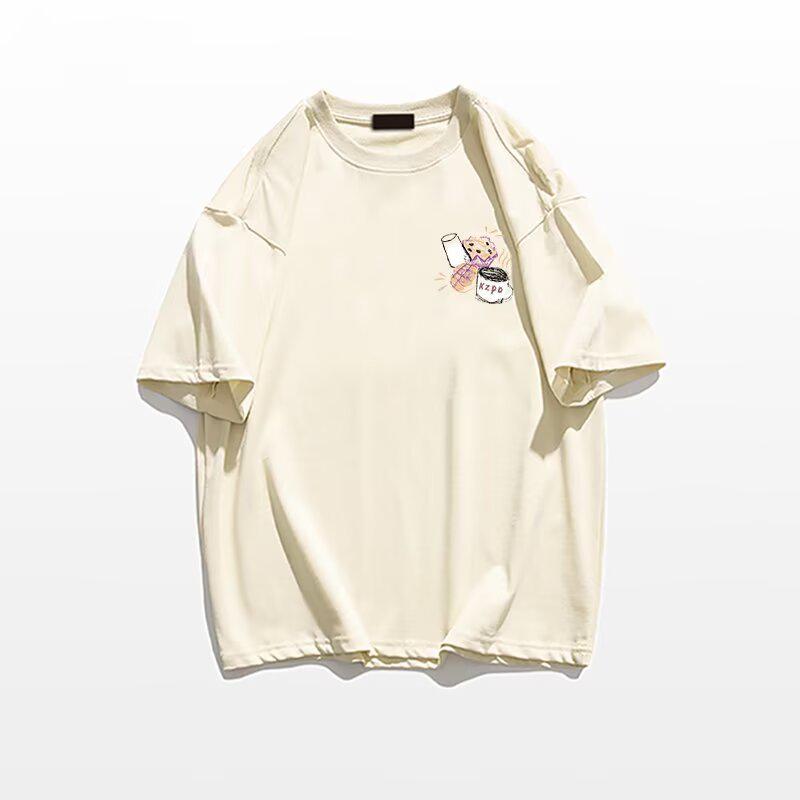 

Women s Trendy Loose-Fit Minimalist White Printed Cotton T-Shirt M бежевый