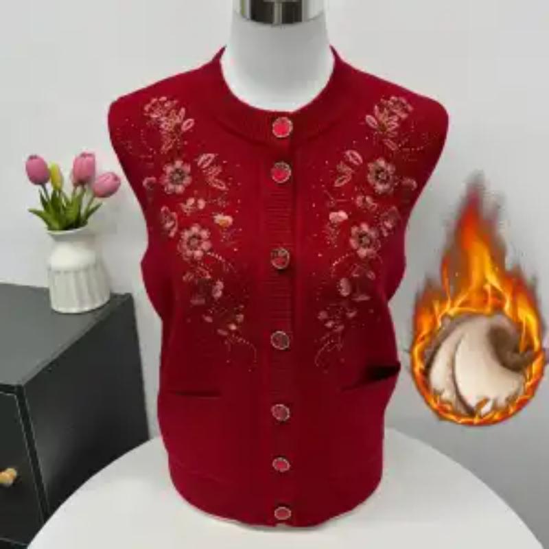 

Бархатная теплая куртка-свитер для осени и зимы, женская, с вышивкой, утолщенный кардиган из цельного бархата для мамы L красный