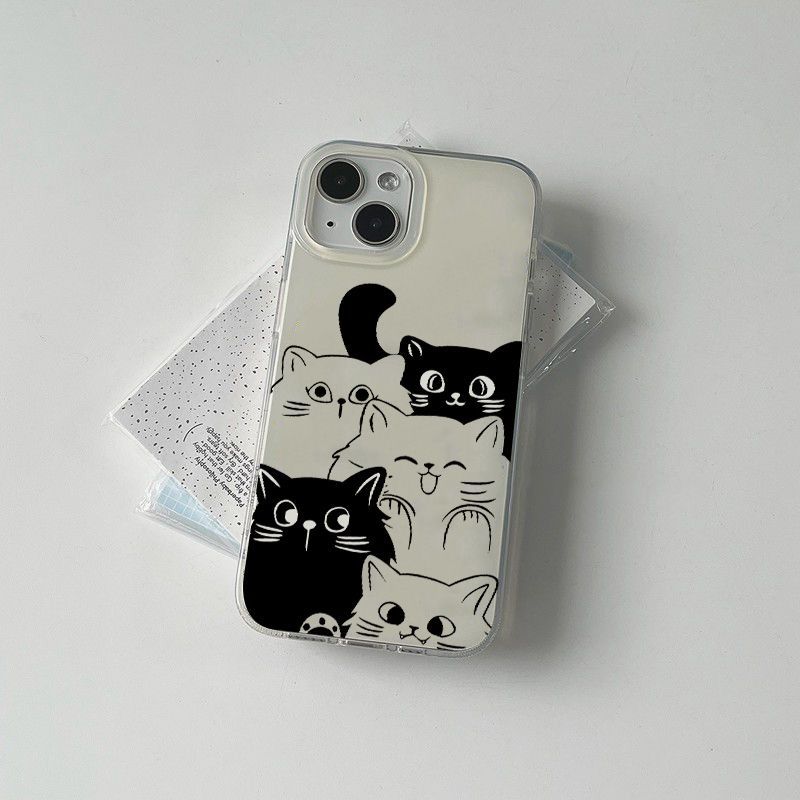 Cute snooping kitten iPhone17promax mobile phone case for Apple 16promax white background imd case 15