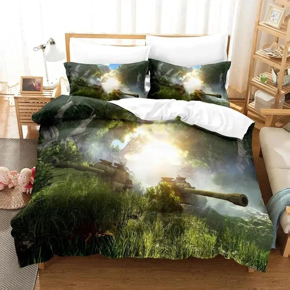 Tank Duvet Cover Set King Size War Theme Bedding Set W-World Of Tank Game Gifts For Kids Boys Men Comfortable Bedroom Decor
