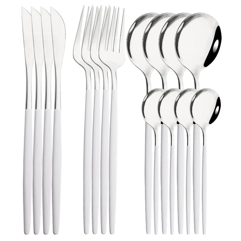 16Pcs Blue Silver Dinnerware Stainless Steel Cutlery Set Knife Fork Tea Spoon Dinner Flatware Set Kitchen Silverware Tableware