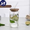 Durable Tea Juice Milk Glass Cup Can Shape Coffee Mug Wine Glass Drink Cup With Straw High Borosilicate Glass Drinkware