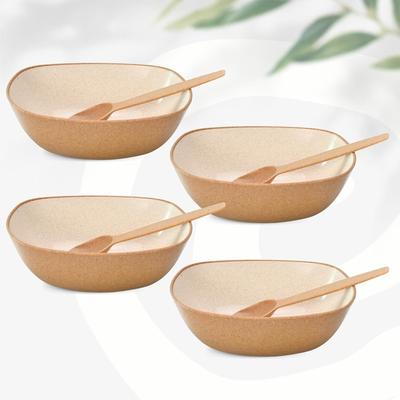 Set mit 4 umweltfreundlichen Mehrzweckschüsseln für die Küche mit Löffeln | 750 ml | Hergestellt aus Reisspelzen-Biokomposit| Mikrowellengeeignete Schüssel |