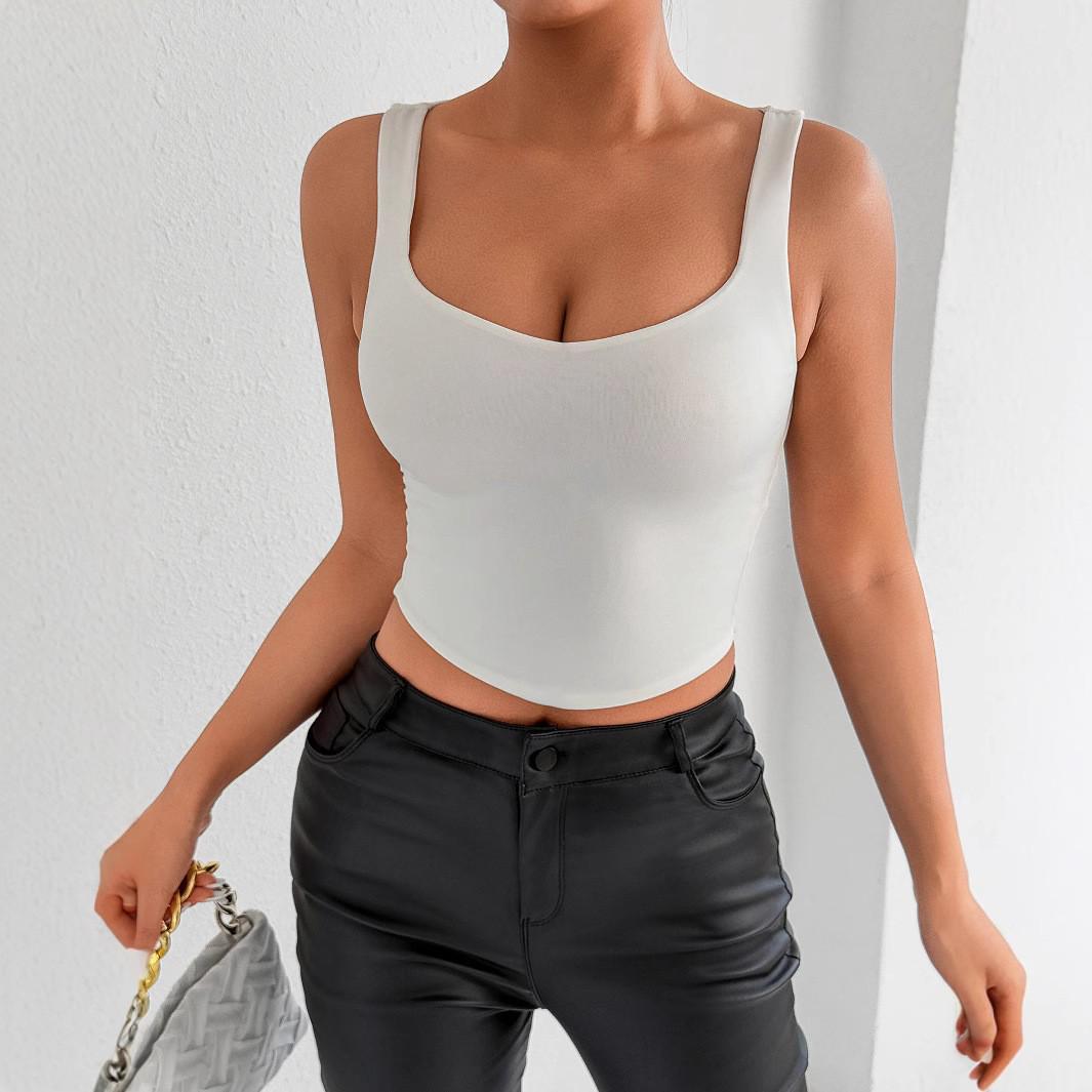 

2025 Европейский и американский высококлассный топ-майка с U-образным вырезом: Топ для похудения, сексуальный, с красивой спиной, для лета L белый