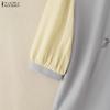 ZANZEA Women Casual Stand Collar Splice Half Sleeve Blouse