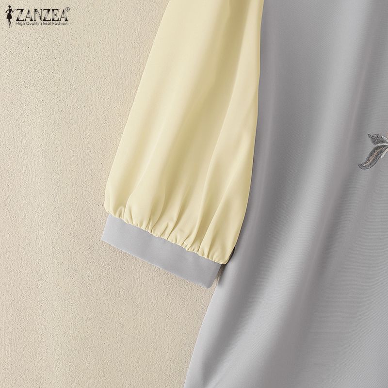 ZANZEA Women Casual Stand Collar Splice Half Sleeve Blouse