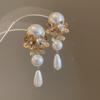Silver needle French retro flower pearl fringed earrings personality sweet temperament stud earrings women